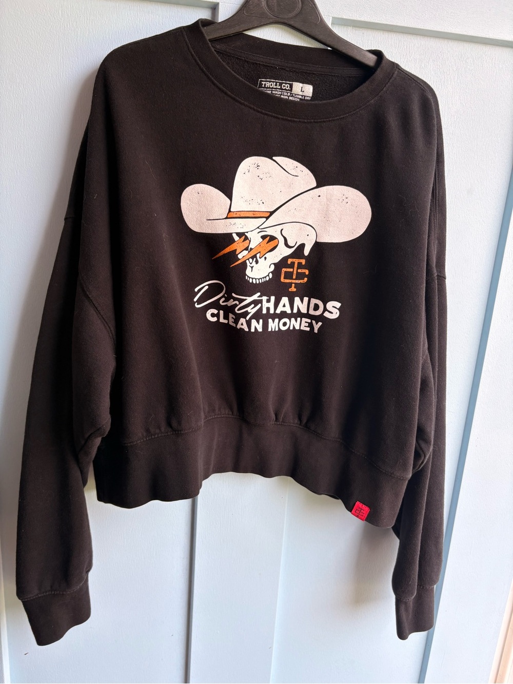 Troll Clothing "Dirty Hands Clean Money" Womens Cropped Crewneck Sweatshirt